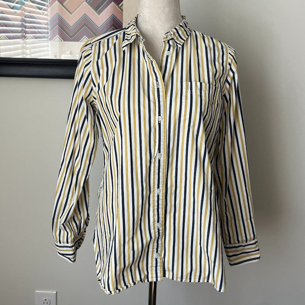 J. Crew Blue/Yellow/White Striped Button-Down Shirt 6